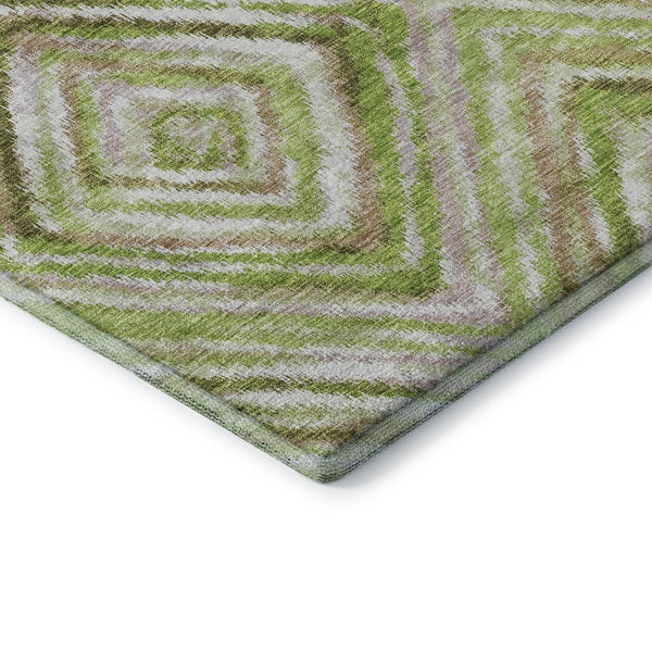 HomeRoots 5' X 8' Geometric Area Rug in Green, Brown & Ivory – Washable, Stain Resistant, UV Protected Design 664986