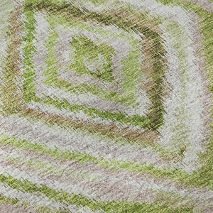 HomeRoots 5' X 8' Geometric Area Rug in Green, Brown & Ivory – Washable, Stain Resistant, UV Protected Design 664986