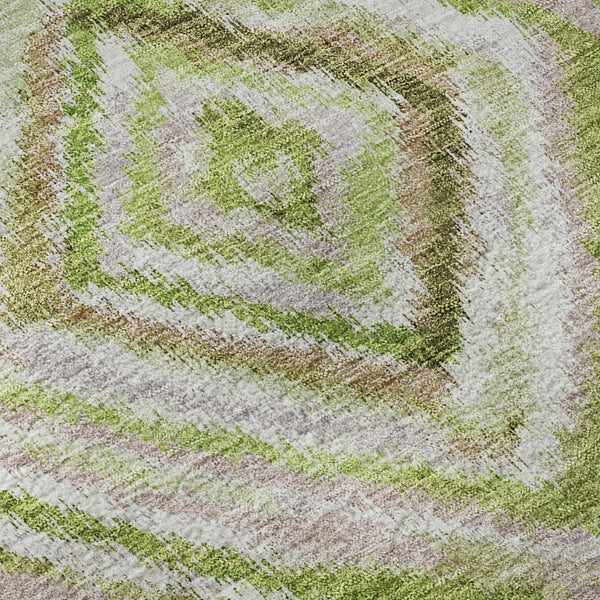 HomeRoots 5' X 8' Geometric Area Rug in Green, Brown & Ivory – Washable, Stain Resistant, UV Protected Design 664986