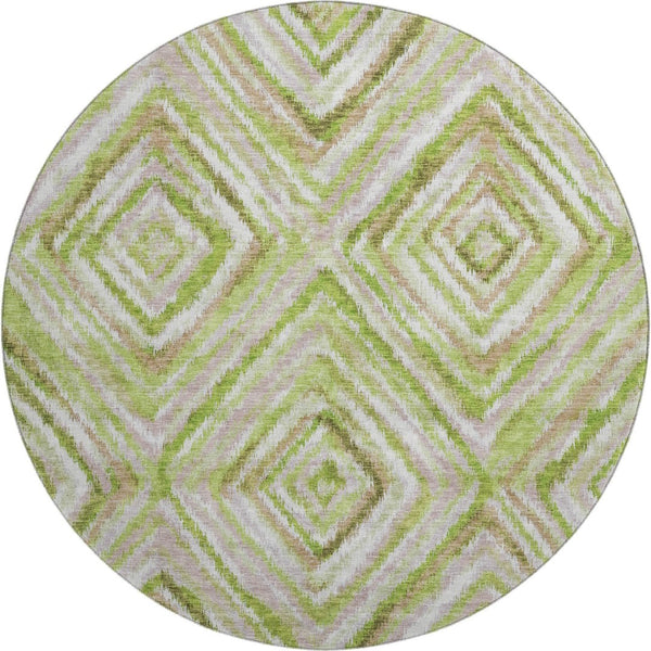 HomeRoots 8' Stylish Green, Brown & Ivory Geometric Washable Round Rug with UV Protection for Every Home 664987