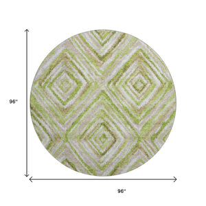 HomeRoots 8' Stylish Green, Brown & Ivory Geometric Washable Round Rug with UV Protection for Every Home 664987