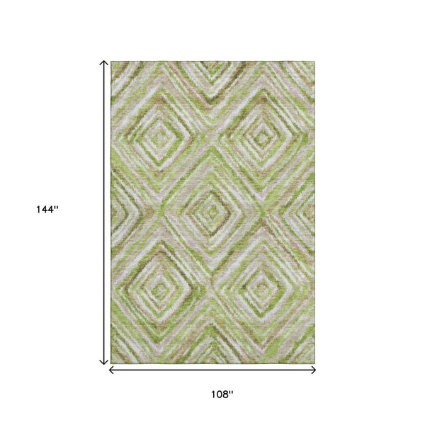 HomeRoots 9' X 12' Stylish Green, Brown & Ivory Geometric Washable Area Rug with UV Protection & Durability 664989