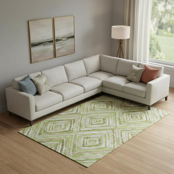 HomeRoots 9' X 12' Stylish Green, Brown & Ivory Geometric Washable Area Rug with UV Protection & Durability 664989