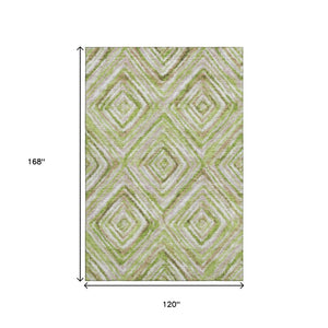 HomeRoots 10' X 14' Stylish Green Brown Ivory Geometric Area Rug – Washable, UV Protected, Durable Design! 664990