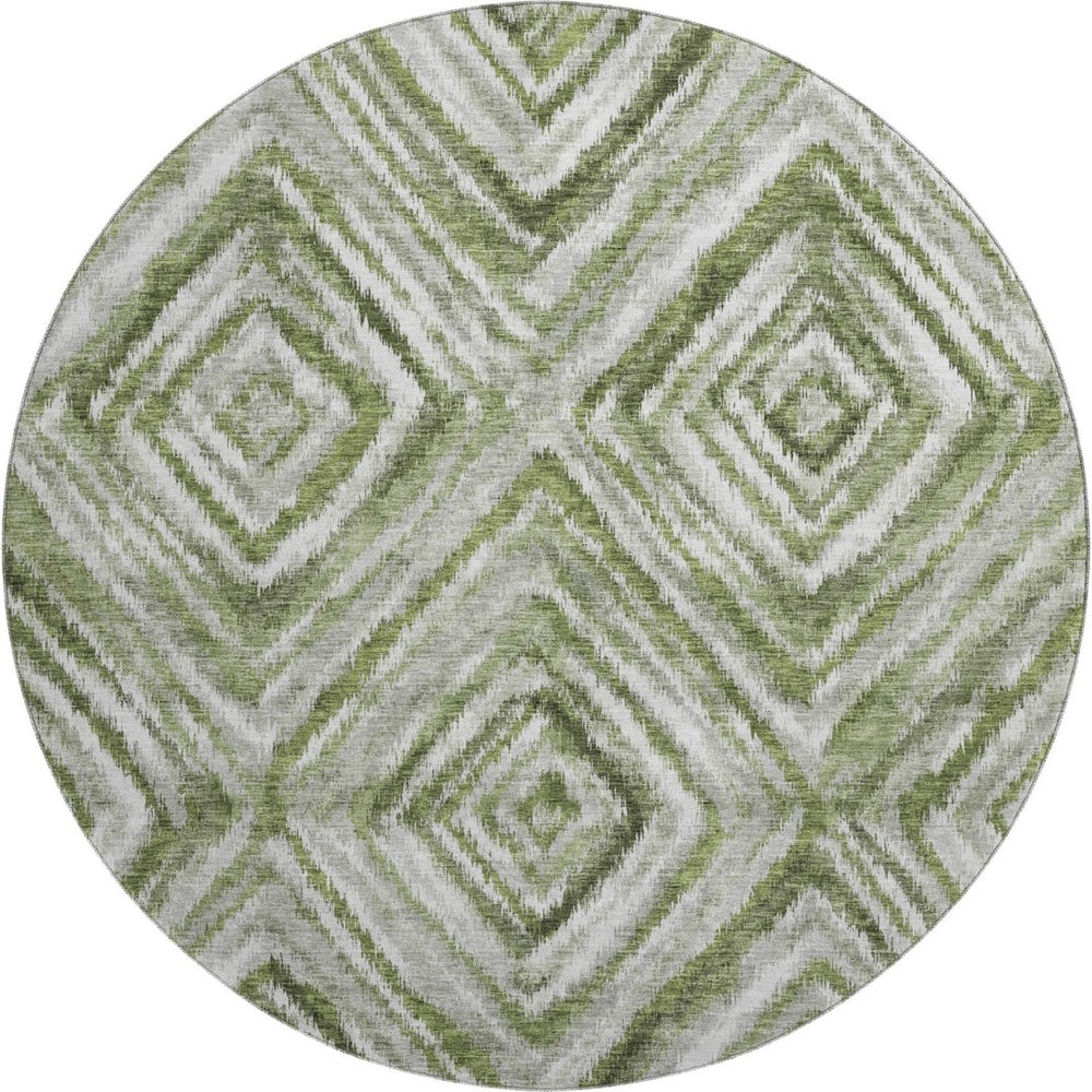 HomeRoots 8' Artichoke Green Gray Ivory Geometric Round Rug - Washable, UV Protected, Durable & Stylish Décor 664999