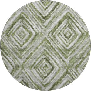 HomeRoots 8' Artichoke Green Gray Ivory Geometric Round Rug - Washable, UV Protected, Durable & Stylish Décor 664999