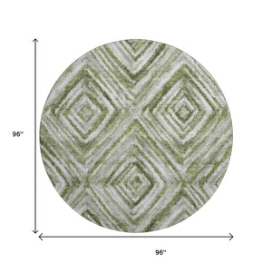 HomeRoots 8' Artichoke Green Gray Ivory Geometric Round Rug - Washable, UV Protected, Durable & Stylish Décor 664999