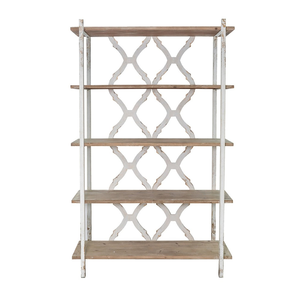 English Elm 47x16.5x75" Five Tier Fir Wood Bookcase Ornate Farmhouse Open Shelving Display Unit W2078P484434