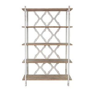 English Elm 47x16.5x75" Five Tier Fir Wood Bookcase Ornate Farmhouse Open Shelving Display Unit W2078P484434