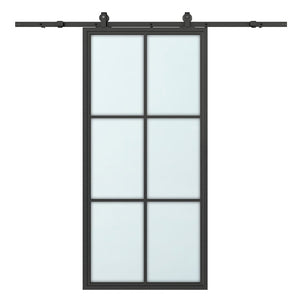 English Elm 30 in Matte Black Steel Sliding Barn Door Frosted Glass Privacy Panel with Hardware B2763P483217