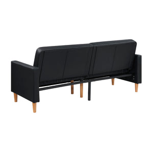 English Elm Comfort Convertible Sleeper Sofa Faux Leather Futon with Plywood Frame, Pocket Coil Comfort, Walnut Legs, 79" Black 46 L x 36.5 W x 17 H B011P332249