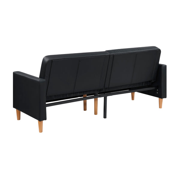 English Elm Comfort Convertible Sleeper Sofa Faux Leather Futon with Plywood Frame, Pocket Coil Comfort, Walnut Legs, 79" Black 46 L x 36.5 W x 17 H B011P332249