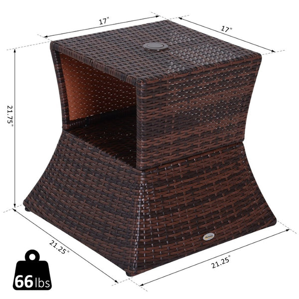 English Elm Outdoor Wicker Side Table with Umbrella Hole Pe Rattan Patio Accent Storage Shelf T3971P386089