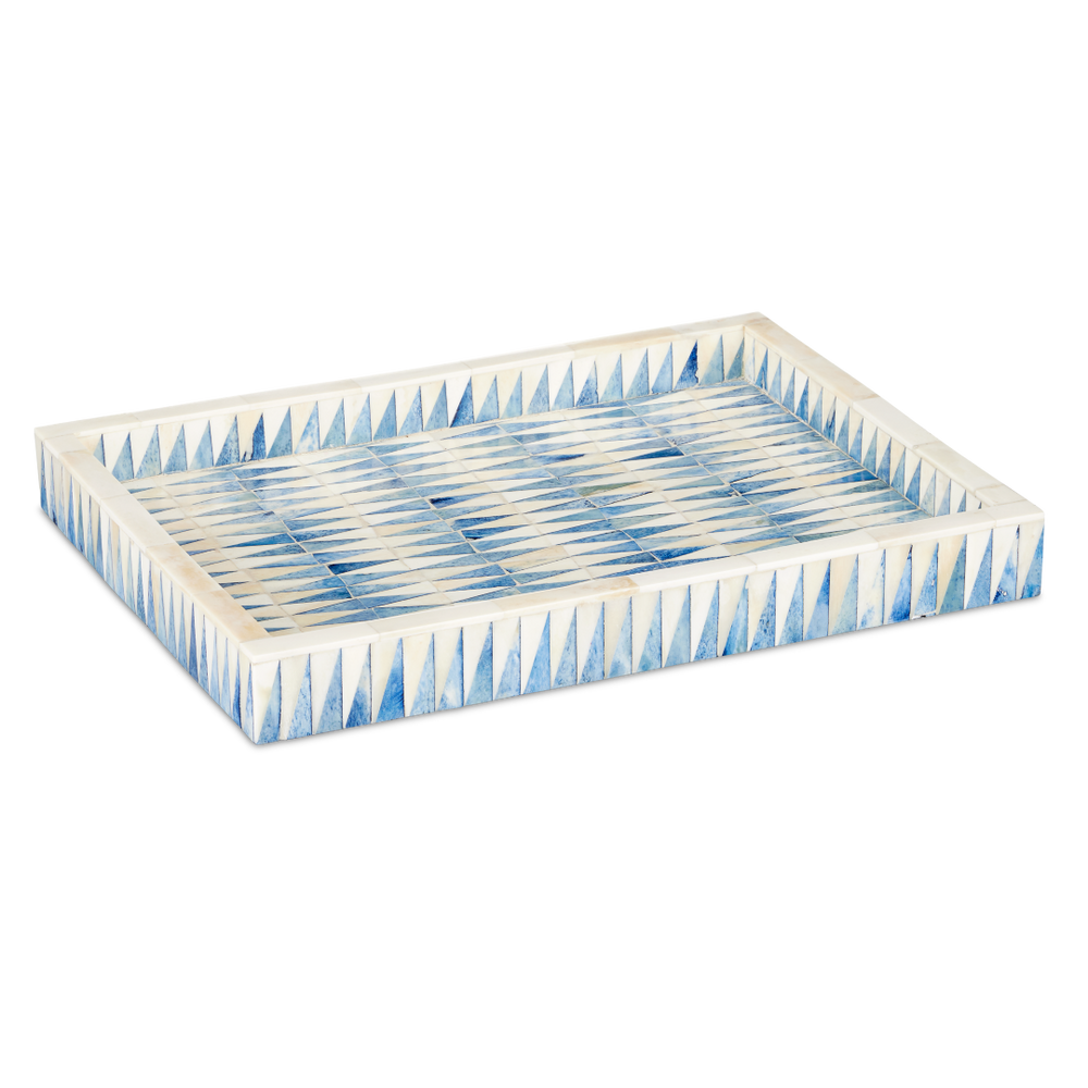 Nadene Tray - Handcrafted Blue and Ivory Decorative Bone Tray for Coastal Home Accents, 16.25" Wide