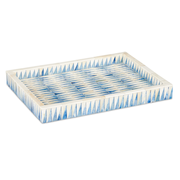 Nadene Tray - Handcrafted Blue and Ivory Decorative Bone Tray for Coastal Home Accents, 16.25" Wide