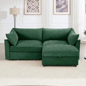 English Elm 2 Seater Sofa With Movable Ottoman & Hidden Storage Drawers – Modern Chenille Green Design For Small Spaces W3041S00183