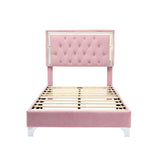 English Elm Twin Size Upholstered Bed Frame With Led Lights,Modern Velvet Platform Bed With Tufted Headboard,Pink