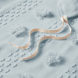 JLA Home Intelligent Design - Clip Clip Jacquard Duvet Cover Set with Pompom Texture, OEKO‑TEX, Antimicrobial, Easy Care Elegance Blue ID12-2378