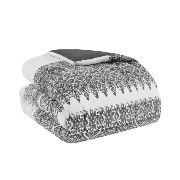 English Elm 3 Piece Cotton Comforter Set with Chenille Tufting Mila Botanic Chevron Print Full/Queen, Shabby Chic Fabrication Gray 19 L x 12 W x 13.5 H B03596426