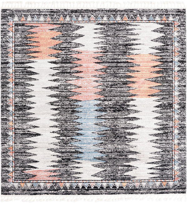 Unique Loom Aramis Landon Machine Made Tribal Rug Multi, Black/Ivory/Light Blue/Terracotta/Orange 7' 10" x 7' 10"