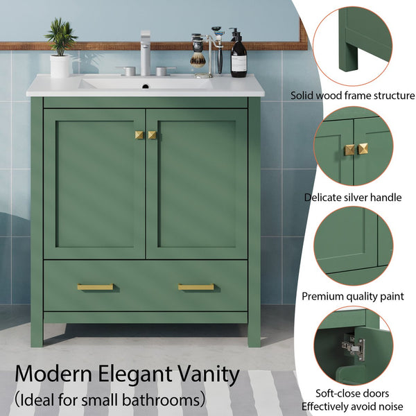 English Elm 60" Green Bathroom Vanity Set with Double Ceramic Sinks, Solid Wood Storage, Soft-Close Doors, Modern Durable Design N729P000001F
