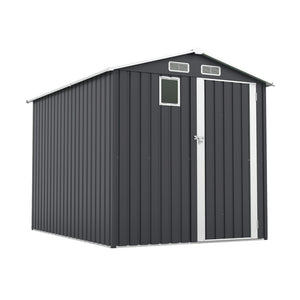 English Elm 6x8ft Outdoor Steel Storage Shed Lockable Vented Galvanized Metal Garden Backyard Tool Unit Dark Gray W1598P361333