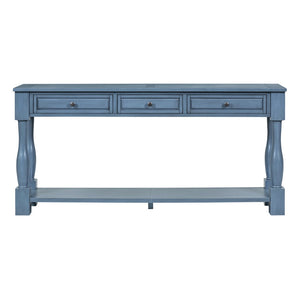 English Elm Trexm Distressed Entryway Console Table Three Drawers Open Shelf Mediterranean Wood Navy N715P372052M