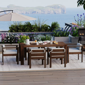 English Elm Trexm Acacia Wood Outdoor Dining Set Seats Six with Washable Cushions Umbrella Ready Beige,Mocha TM000022AAP