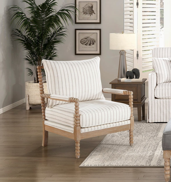 English Elm Classic Three Piece Living Room Set with Striped Fabric Sofa Loveseat and Accent Chair B011S01553