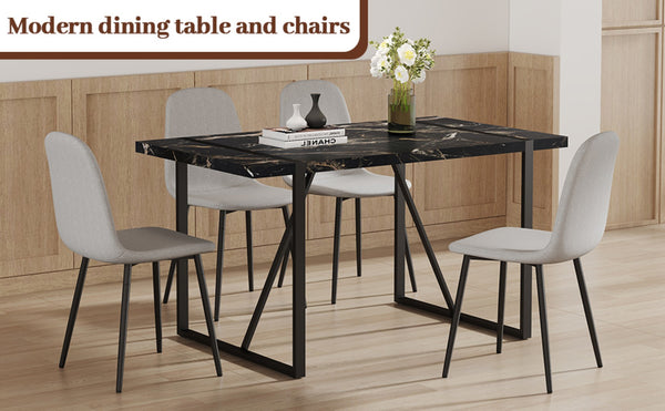 English Elm Table Modern Black Marble Dining Set With 4 Light Gray Linen Chairs - Stylish, Compact Design! W1151S02703-GIGA