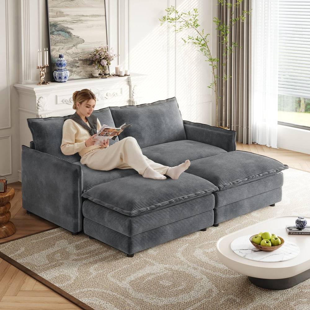 English Elm Corduroy 2-Seater Cloud Sofa With Movable Footrests – Oversized Comfort & Modular Design For Living Rooms W834S00437