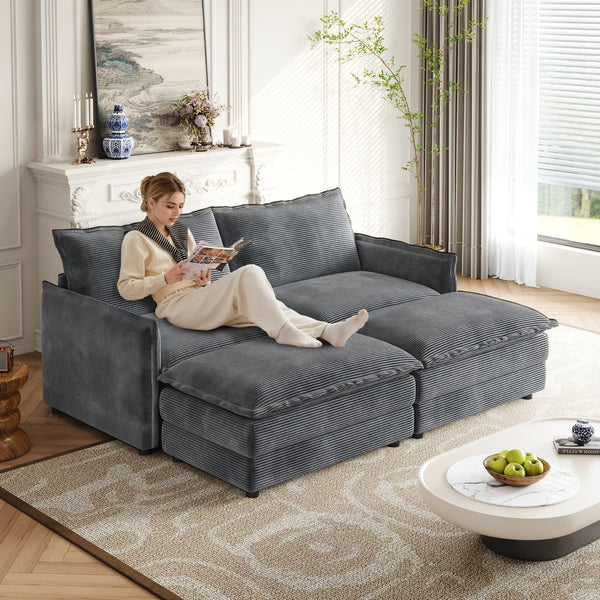 English Elm Corduroy 2-Seater Cloud Sofa With Movable Footrests – Oversized Comfort & Modular Design For Living Rooms W834S00437