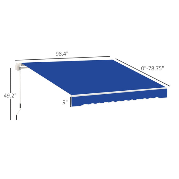 English Elm Outsunny 8' X 7' Manual Retractable Patio Awning - Stylish Blue Sun Shade For Decks & Windows W2225P174186-GIGA