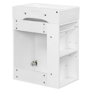 English Elm 20 Modern Wall-Mounted Bathroom Vanity with Ceramic Sink, Diamond Door, Gold Handles & Shelves — Compact White N725P314033K