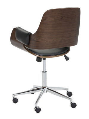 Sunpan Kellan Retro Office Chair - Mid-Century Style with Adjustable Onyx Faux Leather and Stainless Steel Base