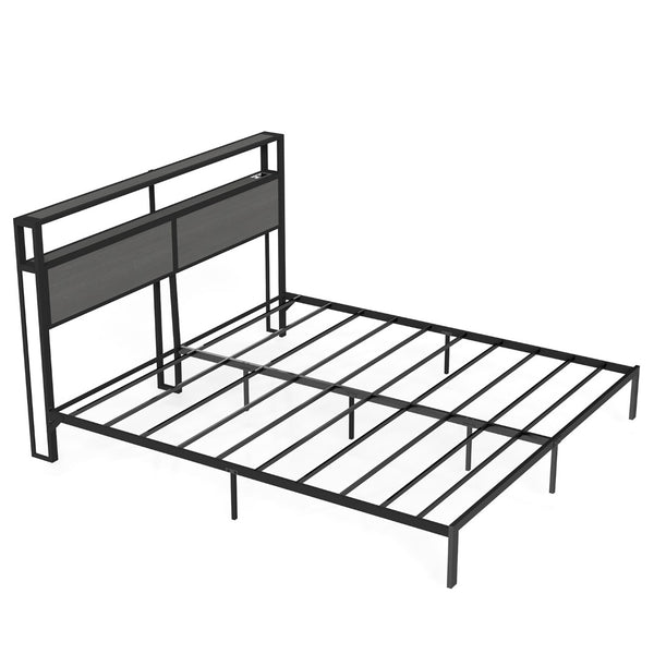 English Elm Queen Metal Platform Bed with Rgb Led Headboard Charging Station and Underbed Storage T3963P483808