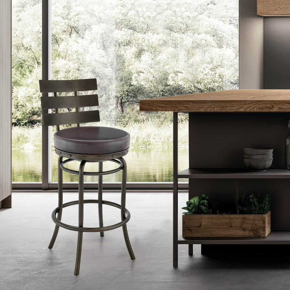 English Elm Tatyana Swivel Barstool Faux Leather Seat Mocha Frame for Kitchen or Home Bar B2736P464849