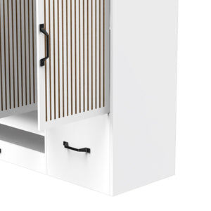 English Elm Multi-functional Shoe Cabinet with Adjustable Shelves, Stool & Retractable Toe-Kick Drawer, White Storage Organizer with Sturdy Top for Entryway and Hallway W3383P361254