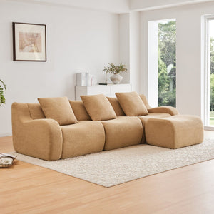 English Elm Boneless 3-Seat Sofa In Camel, Premium Teddy Fabric, No Assembly, Ergonomic Design, Anti-Slip Base W714S01432