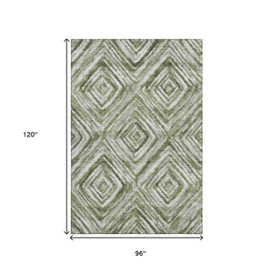 HomeRoots 8' X 10' Contemporary Artichoke Green and Gray Geometric Washable Area Rug with UV Protection 665000