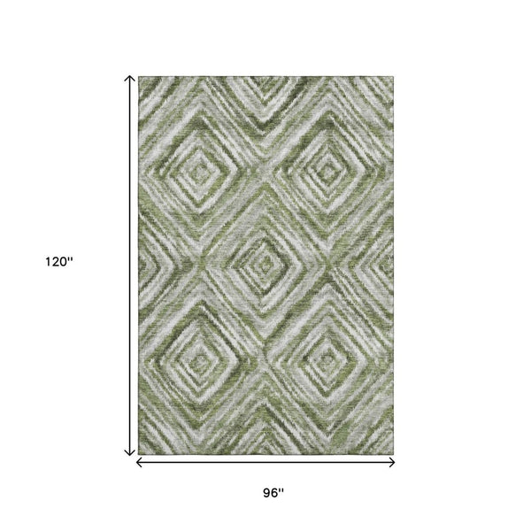 HomeRoots 8' X 10' Contemporary Artichoke Green and Gray Geometric Washable Area Rug with UV Protection 665000