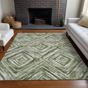 HomeRoots 8' X 10' Contemporary Artichoke Green and Gray Geometric Washable Area Rug with UV Protection 665000