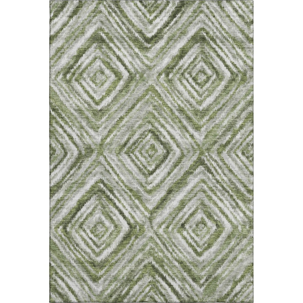 HomeRoots 8' X 10' Contemporary Artichoke Green and Gray Geometric Washable Area Rug with UV Protection 665000
