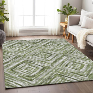 HomeRoots 8' X 10' Contemporary Artichoke Green and Gray Geometric Washable Area Rug with UV Protection 665000