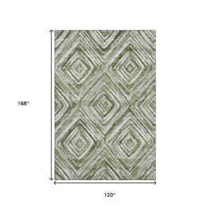 HomeRoots 10' Modern Artichoke Green Gray Ivory Geometric Washable Area Rug with UV Protection for Homes 665002