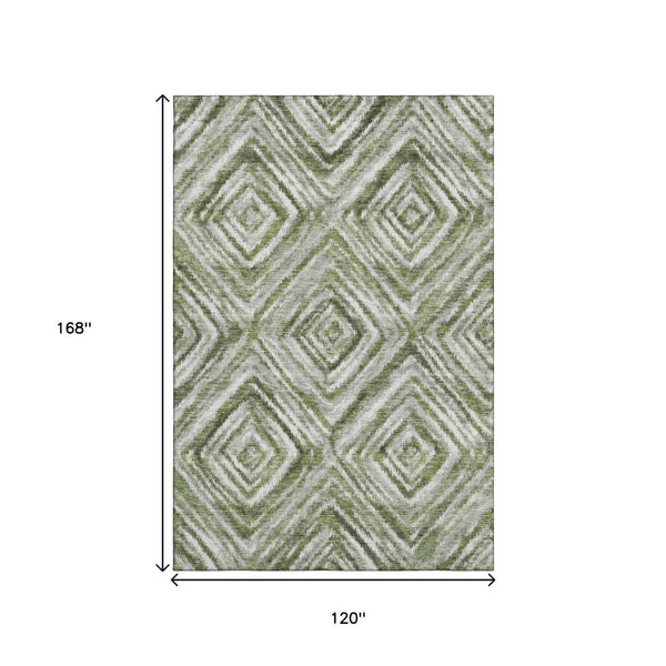 HomeRoots 10' Modern Artichoke Green Gray Ivory Geometric Washable Area Rug with UV Protection for Homes 665002