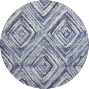 HomeRoots 8' Blue Ivory and Gray Geometric Round Rug - Washable, UV-Protected, Stylish Design for Any Room 665011