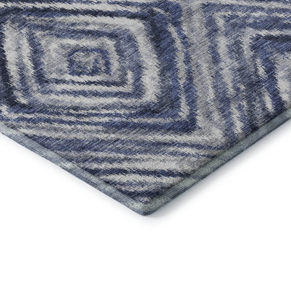 HomeRoots 8' Blue Ivory and Gray Geometric Round Rug - Washable, UV-Protected, Stylish Design for Any Room 665011