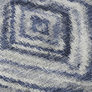 HomeRoots 8' Blue Ivory and Gray Geometric Round Rug - Washable, UV-Protected, Stylish Design for Any Room 665011