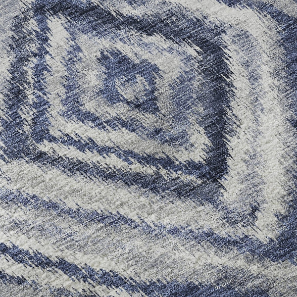 HomeRoots 8' Blue Ivory and Gray Geometric Round Rug - Washable, UV-Protected, Stylish Design for Any Room 665011